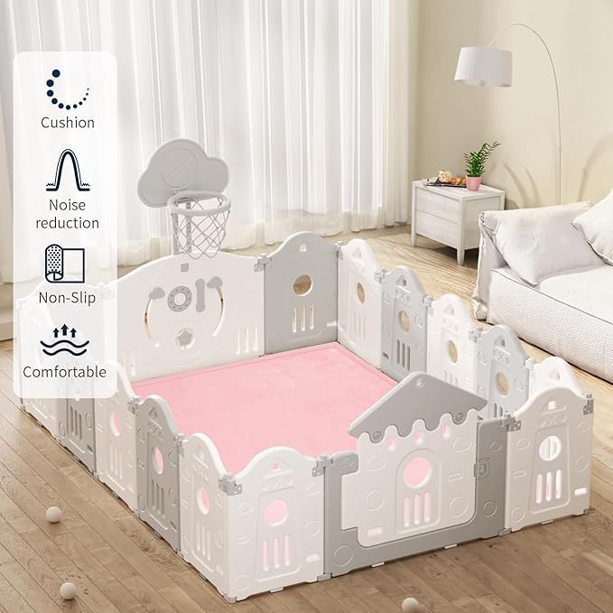 ACOMOPACK Baby Play Mat for Floor 1.3" Thick Memory Foam Play Mat 59"×71" Tummy Time Crawling with Non-Slip Bottom for Living Room,Nursery,Soft Velvet Playpen Mats for Kids,Infants（Pink）-CasaMuseHome