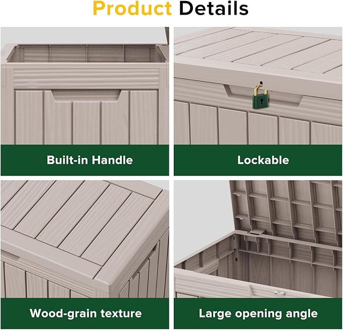 45 Gallon Outdoor Storage Box Waterproof Lockable Resin Deck Box Large, Patio Storage Bin for Pool Accessories Cushion Furniture, Garden Tools, UV-Resistant Outside Delivery Light Coffee-CasaMuseHome