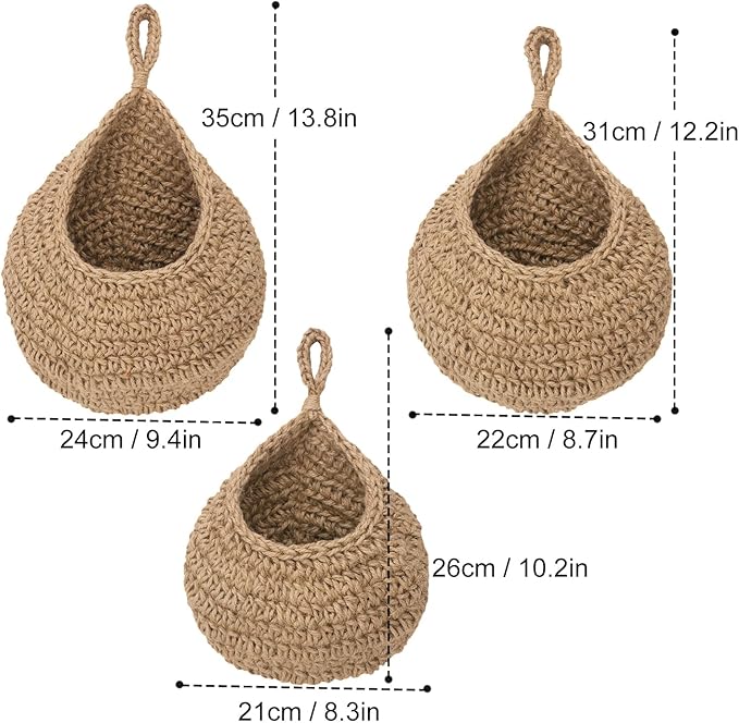 3 Pack Hanging Wall Basket with Hook, 3 Size Wall Hanging Fruit Baskets, Hanging Baskets for Organizing, Hanging Fruit Baskets for Kitchen, Restaurant, Coffee Shop, Party and Garden Decor-CasaMuseHome