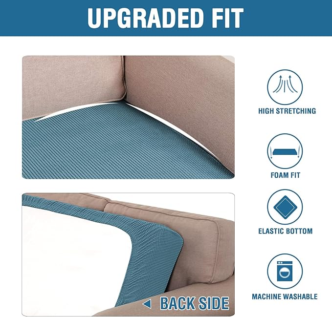 H.VERSAILTEX Super Stretch Individual Seat Cushion Covers Sofa Covers Couch Cushion Covers Slipcover Sets Thick Jacquard Textured Twill Fabric (1 Piece Sofa Cushion Cover, Storm Blue)-CasaMuseHome