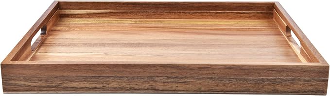 Acacia Wood Serving Tray with Handles (17 Inches) – Decorative Serving Trays Platter for Breakfast in Bed, Lunch, Dinner, Appetizers, Patio, Ottoman, Coffee Table, BBQ, Party –Great for Lap &Couch-CasaMuseHome