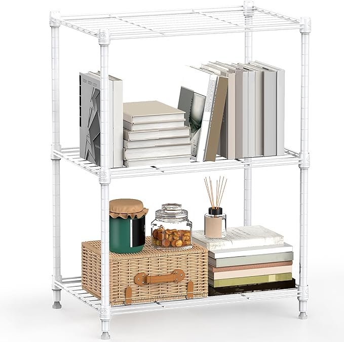 450 lbs Wire Storage Shelving 3-Tier Utility Shelving Unit Steel Organizer Wire Rack for Home,Kitchen,Office,White (11.8" D x 17.7" W x 26.4" H)-CasaMuseHome