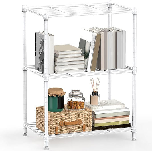 450 lbs Wire Storage Shelving 3-Tier Utility Shelving Unit Steel Organizer Wire Rack for Home,Kitchen,Office,White (11.8" D x 17.7" W x 26.4" H)-CasaMuseHome