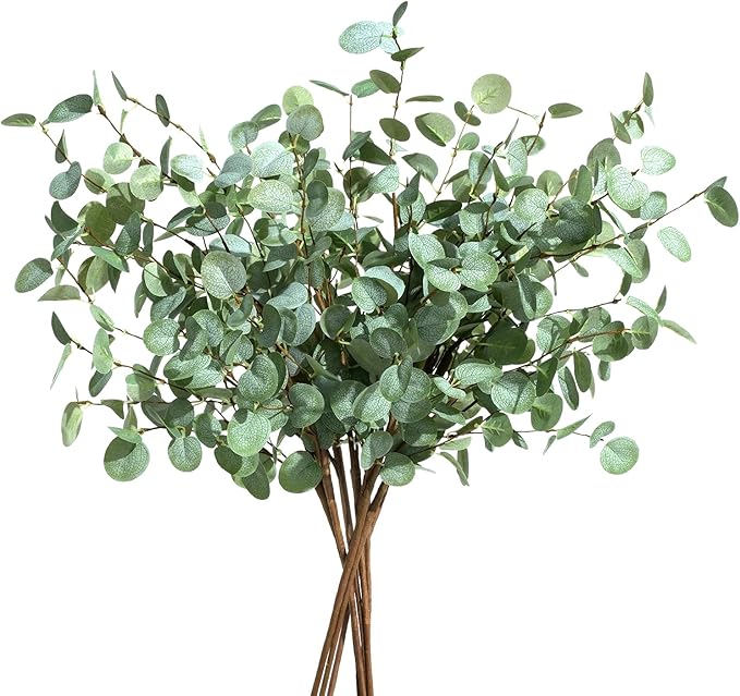 8Pcs Faux Eucalyptus Stems, 27" Artificial Eucalyptus Plants with White Frosted Coating, Fake Eucalyptus Decor Silk Greenery Leaves for Wedding Bouquets Home Decor DIY Floral Arrangements-CasaMuseHome