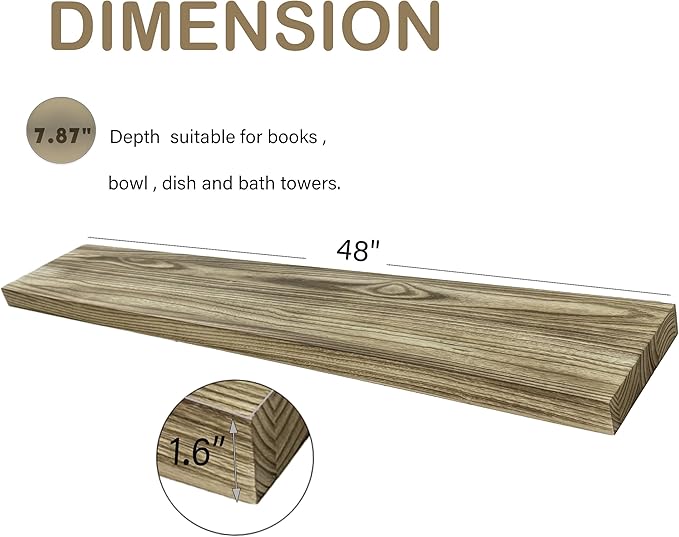 48 Inch Floating Shelves, 8 Inch Deep Floating Shelves for Wall, 5 Tier Hanging Wall Shelf with Invisible Brackets, Wall Mounted Display Shelves for Bathroom, Bedroom, Living Room,5 Tier-CasaMuseHome