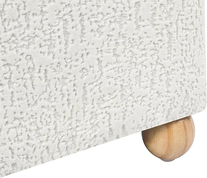 Adeco 17 Inch High Faux Fur White Cube Ottoman Storage, 3D Embossed Velvet Chair Foot Stools, Upholstered Vanity Stool with Hinged Lid, Solid Round Wood Legs-CasaMuseHome