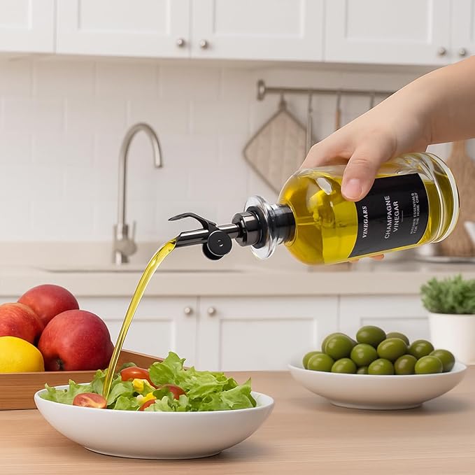 3PCS Olive Oil Dispenser Bottle For Kitchen, Soy Sauce Dispenser, Glass Oil and Vinegar Dispenser Set W. Wooden Tray & Labels & 3 Replacement Spouts, Coffee Syrup Dispenser-CasaMuseHome