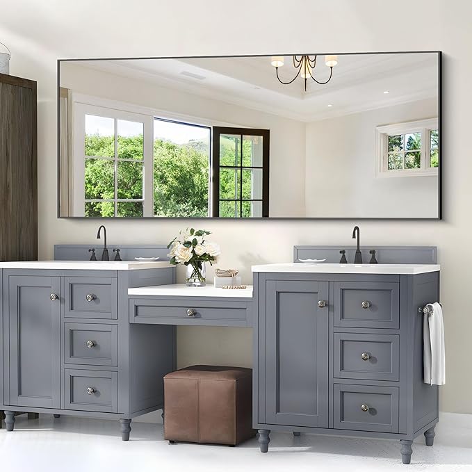 30x72inch Bathroom Mirror, Black Rectangle Mirror with Thin Frame, Large Rectangular Wall Mirror for Bathroom, Living Roomm, Hair Salon, Big Farmehouse Mirror Hang Horizontal/Vertical-CasaMuseHome