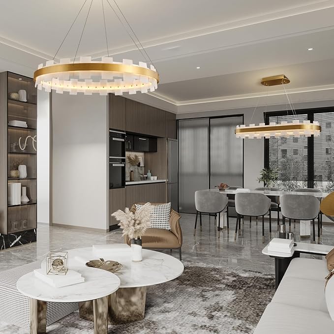 31.5" Natural Spanish Alabaster Round Chandelier, Adjustable Large Chandeliers for Living Room Over Table, Modern Luxury Alabaster Stone Chandelier for Drawing Room, Bedroom, Hallway, Foyer-CasaMuseHome