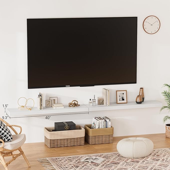 40 Inches Floating Shelves for Wall,9.3" Deep White Long Floating Shelves Set of 2,Large Display & Storage Shelf,Wall Shelf for Bathroom Bedroom Living Room Kitchen Office-CasaMuseHome