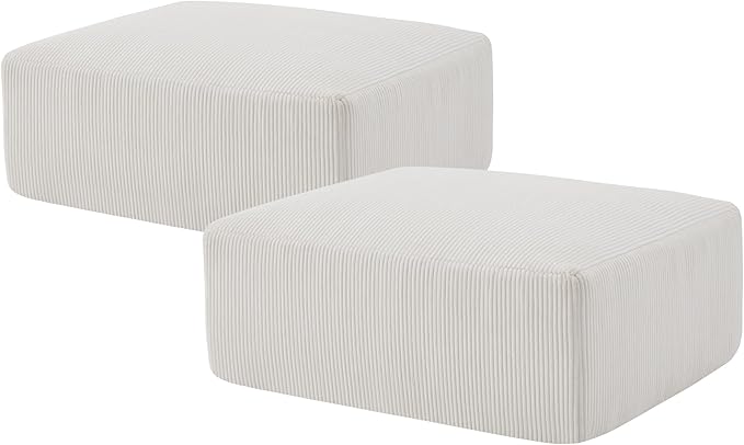 40" Square Stuffed Ottoman Pouf for Sofa Couch, Corduroy Poufs with Foam Chunk Filling, Furry & Fluffy Foot Stool Movable Ottoman. 40 * 31 Floor Poufs Foot Rest for Living Room, Beige-CasaMuseHome