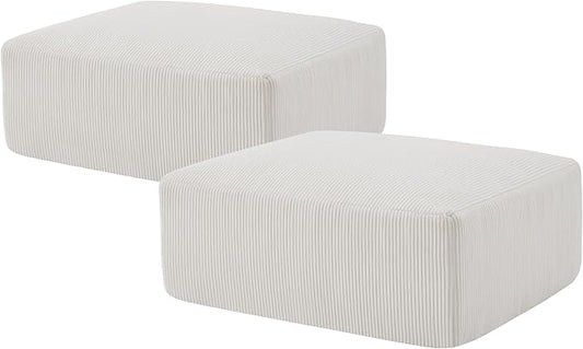 40" Square Stuffed Ottoman Pouf for Sofa Couch, Corduroy Poufs with Foam Chunk Filling, Furry & Fluffy Foot Stool Movable Ottoman. 40 * 31 Floor Poufs Foot Rest for Living Room, Beige-CasaMuseHome