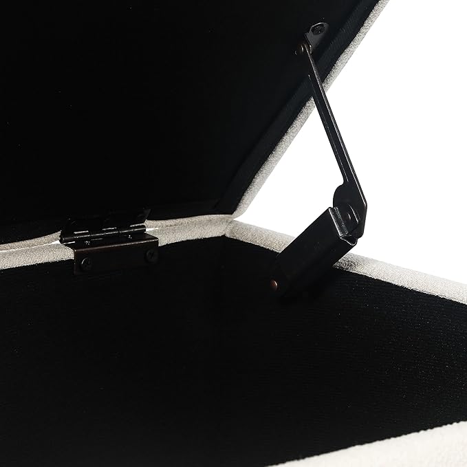 Adeco 17.5" Square Fabric Ottoman with Storage - Upholstered Cotton Linen Foot Rest - Flip Top Footstool with Sturdy Wood Legs, Small Cube Coffee Table Extra Seat for Living Room, Bedroom, White-CasaMuseHome