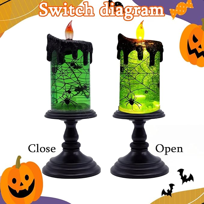 1.Halloween Snow Globe Tornado Flameless Candles Table Centerpiece for Celebration Party,Battery Operated LED Candle with 6 Hours Timer for Home Indoor Halloween Decoration (Spider)-CasaMuseHome