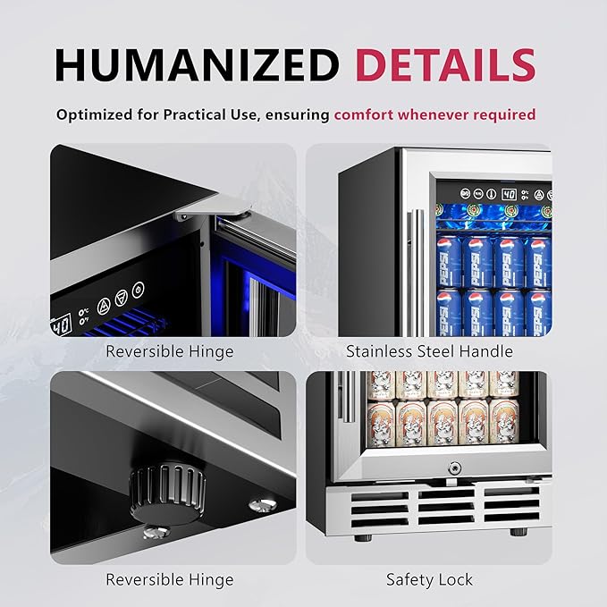 15'' Beverage Refrigerator Cooler - 126 Cans Under Counter Beverage Fridge with LED Light, Built-in Design, Wine Cooler for Home/Kitchen-CasaMuseHome