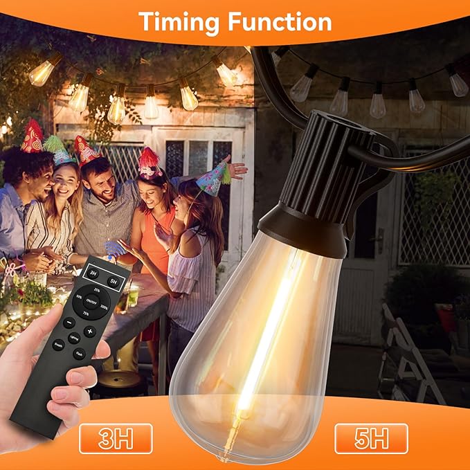 100 FT Solar String Lights Outdoor Waterproof with Remote & USB Port, Solar Power Patio Hanging Lights with Dimmer, Shatterproof LED Edison Bulb Outdoor String Lights for Outside Cafe Yard Fence-CasaMuseHome