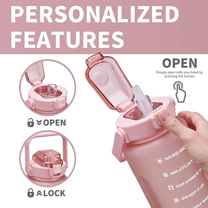 64oz,100oz,128oz Large Motivational Water Bottle with Time Marker, Leakproof & BPA Free Half Gallon Big Water Bottle with Straw Handle Tritan Frosted Water Jug for Gym,Fitness,Outdoor Sports-CasaMuseHome