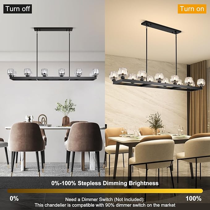 59 Inch Black Rectangle Wagon Wheel Chandeliers, Black Chandelier for Dining Room Over Table, Modern Crystal Long Chandelier, Farmhouse Large Linear Chandeliers for Kitchen Island-CasaMuseHome