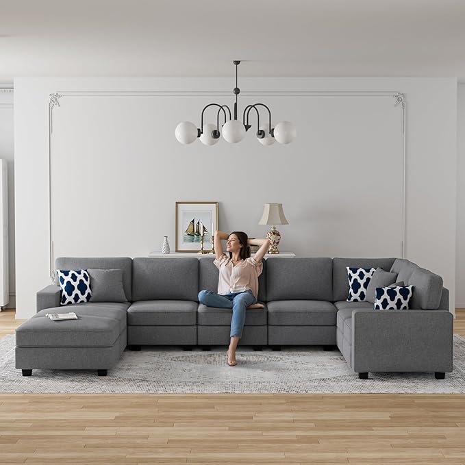 L Lengend Vansen Modular Sectional Sofa U Shaped Couch with Ottoman Modern Reversible Corner Sectional Couch for Living Room (Dark Grey, U Shaped Sofa-5)-CasaMuseHome