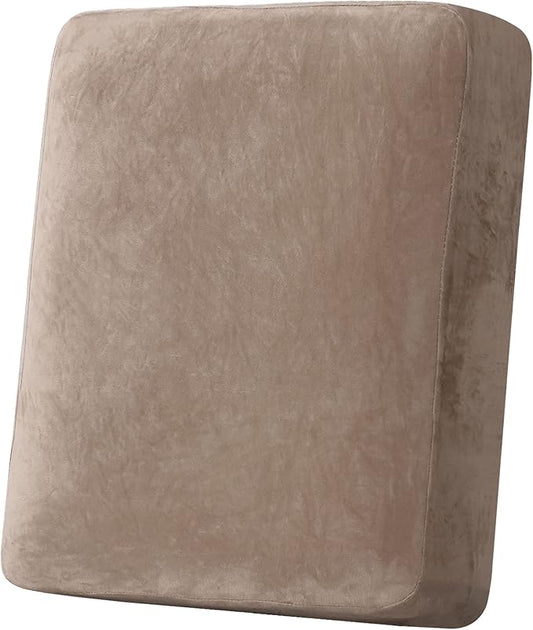 H.VERSAILTEX Velvet Stretch Couch Cushion Cover Plush Cushion Slipcover for Chair Cushion Furniture Protector Seat Cushion Sofa Cover (1 Piece Armchair Cushion Covers, Taupe)-CasaMuseHome