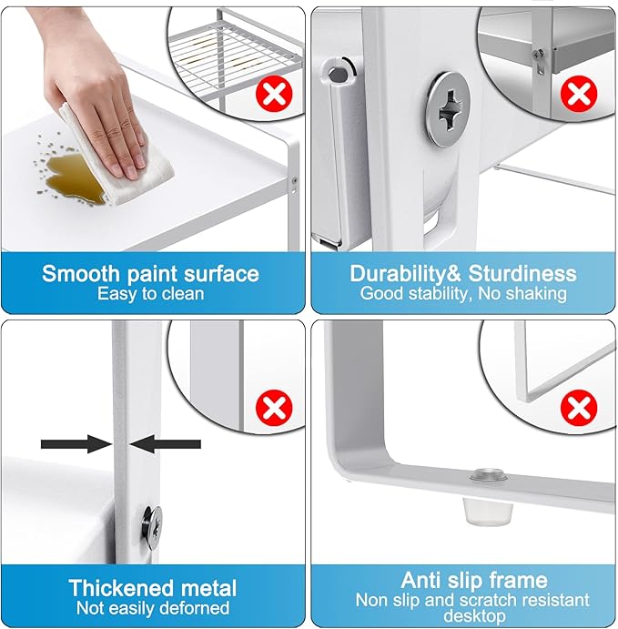 9'' Wide Expandable Cabinet Shelf Organizer Rack Adjustable Length 14''-26'' Pantry Shelf Spice Rack Heavy Duty Nonslip Kitchen Counter Storage Shelves Pantry Cupboard Under Sink Countertop White-CasaMuseHome