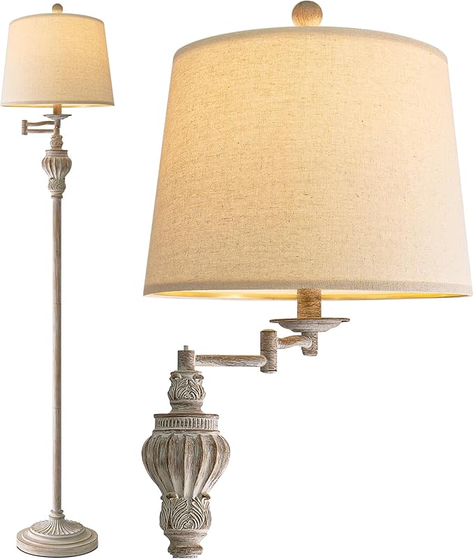 61" Vintage Floor Lamp with 350° Adjustable Swing Arm, Tall lamp Standing Lamp for Bedroom Living Room Bedside Nightstand Retro Farmhouse Mid Century Lamp Light Home Décor Office Gifts-CasaMuseHome