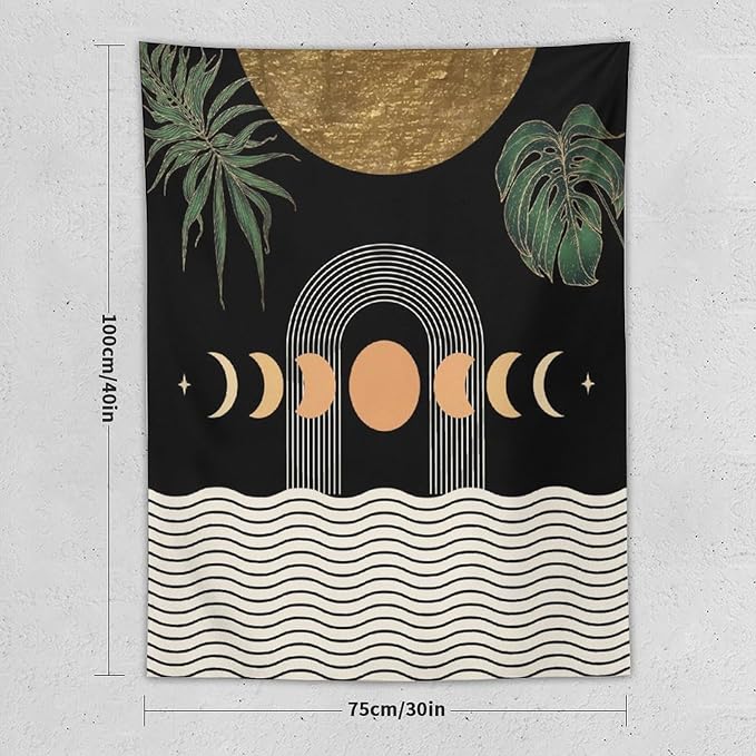 Abstract Boho Tapestry, Mid Century Tropical Tree Leaves Modern Geometric Arch Bohemian Botanical Tapestry, Home Aesthetic Wall Hanging Art Decor for Living Room Bedroom Dormitory 60x60 Inch-CasaMuseHome