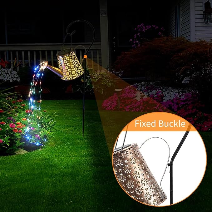 2 Pack Solar Watering Can Lights with Shepherd Hook, 8 Multi-Color Changing Modes, IP65 Waterproof, 60pcs String Lights for Outdoor Garden Pathway Lawn Patio Deck Walkway Courtyard-CasaMuseHome