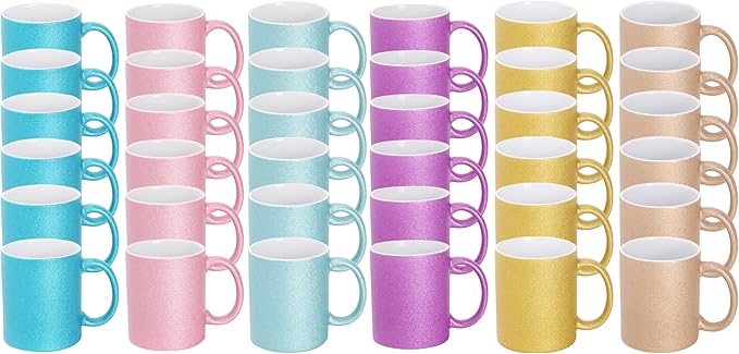 11oz White Ceramic Sublimation Coffee Mug in White Gift Box, 6 Sparkling Mixed Colors, Case of 36-CasaMuseHome