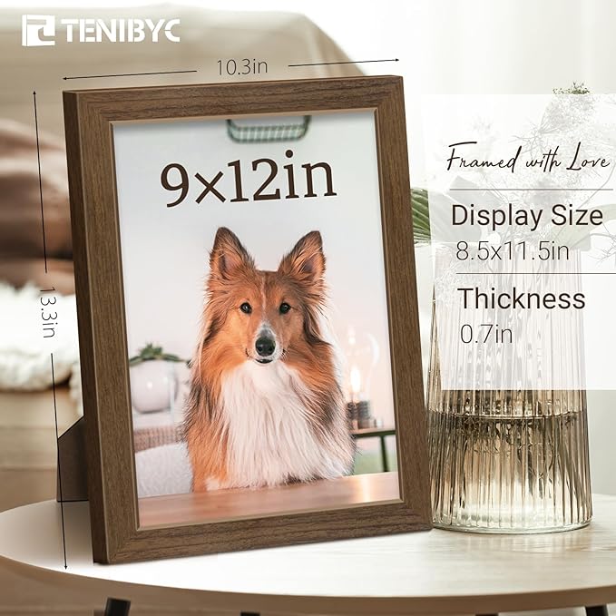 9x12 Frame 3 Pack - Brown Woodgrain, 9 x 12 Picture Frame for Photos, HD Tempered Glass, Tabletop or Wall Display-CasaMuseHome