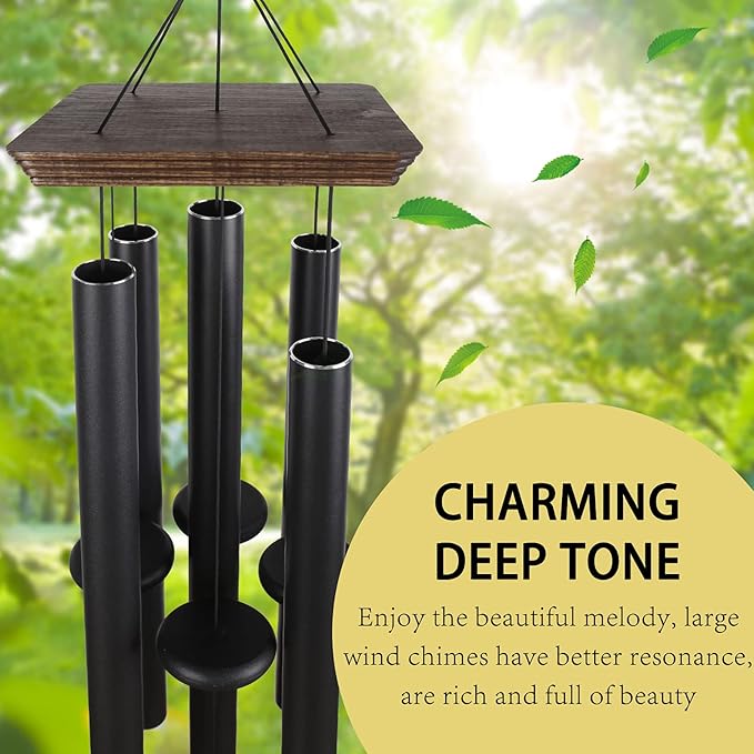 48" Large Wind Chimes for Outside Deep Tone, Wood Wind Chimes Outdoor Clearance, Memorial Gifts for Mother's Day and Christmas, Outdoor Decor for Garden, Patio, Yard(Big Wind Chime, Black)-CasaMuseHome