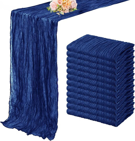 10FT 12 Pack Royal Blue Cheesecloth Table Runner 20 x 120 Inch Long Rustic Gauze Cheese Cloth Table Runner for Wedding Bridal Baby Shower Table Decorations Boho Fabric Sheer Birthday Party Table Decor-CasaMuseHome