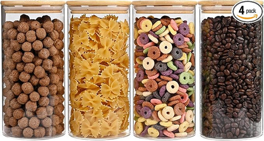 53oz Glass Food Storage Jars, Glass Jars with Bamboo Lids, Kitchen Storage Jars, Set of 4, Canisters with Airtight Lids for Spice, Coffee, Cookie, Pantry Organizers-CasaMuseHome