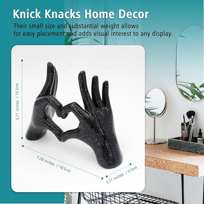 Accessoryway Black Heart Hands Decor Sculpture,Small Love Finger Gesture Decorative Sculpture for Wedding Dresser Shelves Desktop Knick Knacks Home Decor & Ring-Holder Display Stand-CasaMuseHome