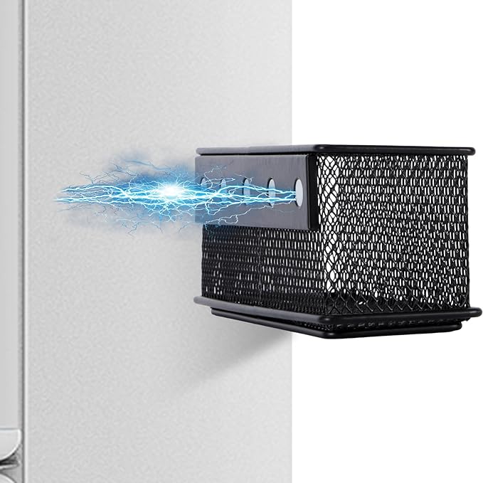 6.29'' × 2.28'' × 2.48 Black Magnetic Basket for Refrigerator Magnetic Organizer Holder Locker Organizer for Home Office Accessories Magnetic Basket for Whiteboard,Set of 4-CasaMuseHome