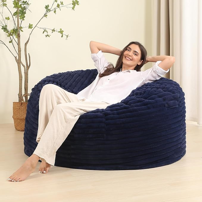 4FT Memory Foam Bean Bag Chair for Adults/Teens, Bean Bag Sofa with Fluffy Removable Cover, for Living Room Bedroom, Blue-CasaMuseHome