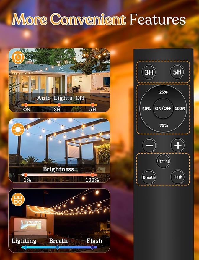 150 FT Outdoor String Lights for Outside – LED Patio Lights Waterproof with Dimmer Remote – Hanging Lights Shatterproof ST38 Vintage Edison Bulbs Porch Backyard Cafe Bistro-CasaMuseHome