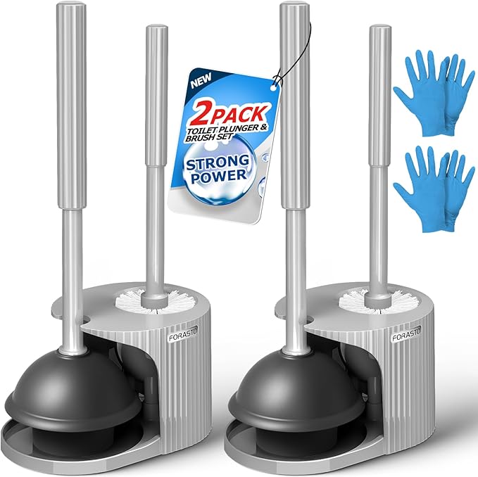2Pack 2 in 1 Toilet Brush and Plunger Set, Extended Handle Plunger，Toilet Bowl Brush Plunger Set,Bathroom Cleaning Tools ，Toilet Brush Plunger Combo，Cleaning Brush，Cleaning Supplies（Dark Grey）-CasaMuseHome