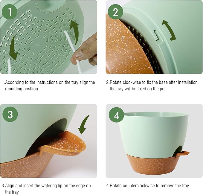 8 inch Hanging Planters, 2 Pack Self Watering Hanging Pots with 20oZ Deep Reservoir for Indoor Outdoor Plants Flowers, Green with Brown-CasaMuseHome