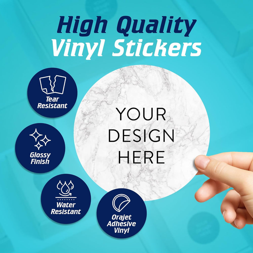 100 Custom Vinyl Stickers - Upload Your own Image, Text, Design, Logo - Personalized Logo Labels for Handmade, Packaging, Bottle, Jars, Candle, Brand Stickers (Silver Marble, 6x6)