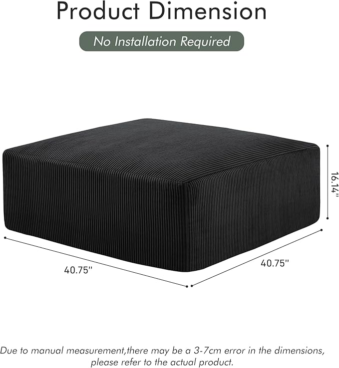 40" Square Stuffed Ottoman Pouf for Sofa Couch, Corduroy Poufs with Foam Chunk Filling, Furry & Fluffy Foot Stool Movable Ottoman. 40 * 40 Floor Poufs Foot Rest for Living Room, Black-CasaMuseHome