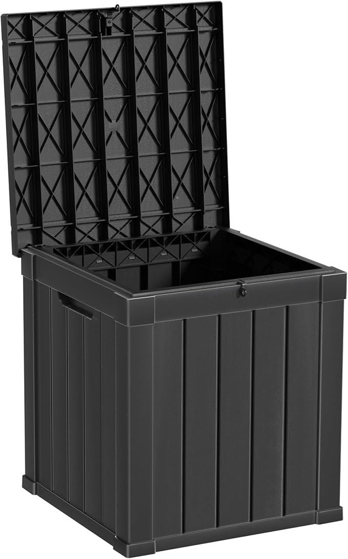 50 Gallon Double-Wall Resin Deck Box - Lockable Waterproof Outdoor Storage Box, 515bs Capacity & Doubles as Seating for Patio Furniture - Garden Tools, Pool Accessories (Black)-CasaMuseHome