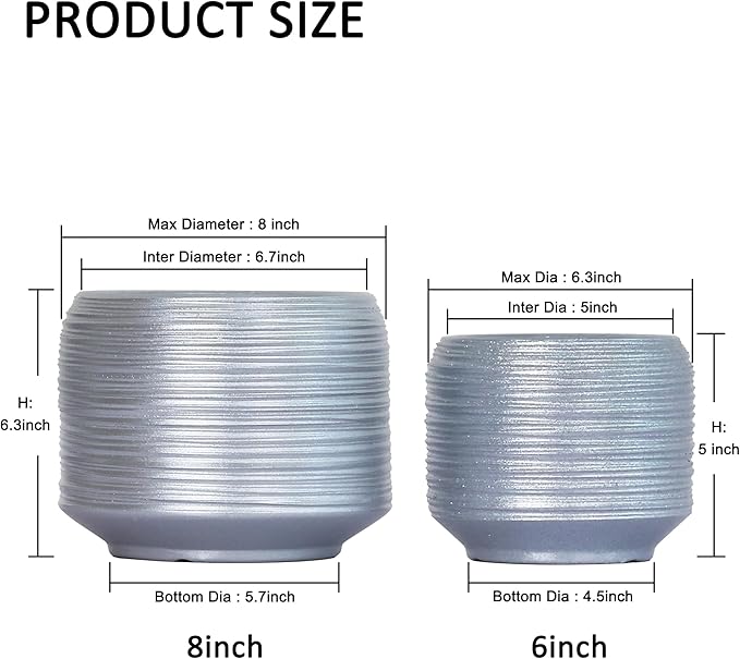 8 Inch + 6 Inch Ceramic Plant Pots Indoor with Drainage – Flower Pot Set, Decorative Indoor Planters for House Plants and Garden Use-CasaMuseHome