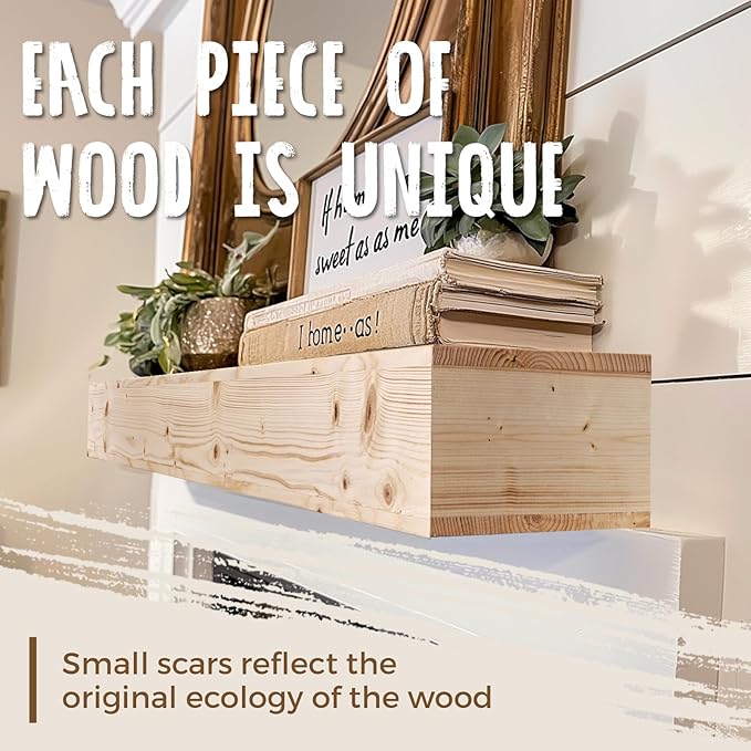 72x8x5 Fireplace Mantel - Handcrafted Hollow Rustic Solid Wood Wall Mounted Floating Shelf with Invisible Heavy Duty Wood Bracket (DIY Color)-CasaMuseHome