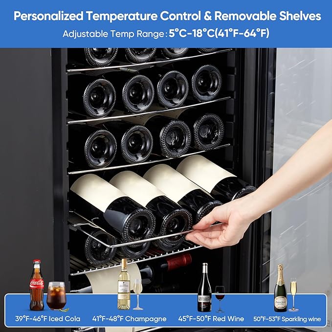 24 Bottle Compressor Wine Cooler Refrigerator with Lock, Freestanding Wine Fridge, 41°F-64°F Digital Temperature Control, Large Wine Cellar for Red, White, Champagne, and Sparkling Wine – Black-CasaMuseHome