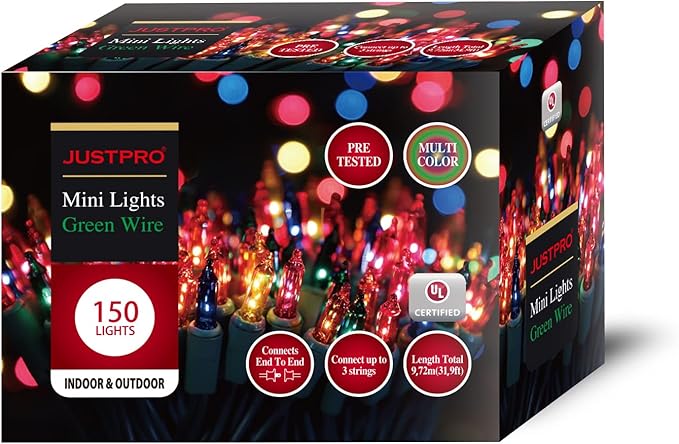 150LIGHTS Multi Extra-Bright with End Connectors Christmas Decorative Lights 9.72m UL Certified Mini String Light Set Waterproof for Home Garden Holiday Christmas Tree Party Patio Wedding-CasaMuseHome