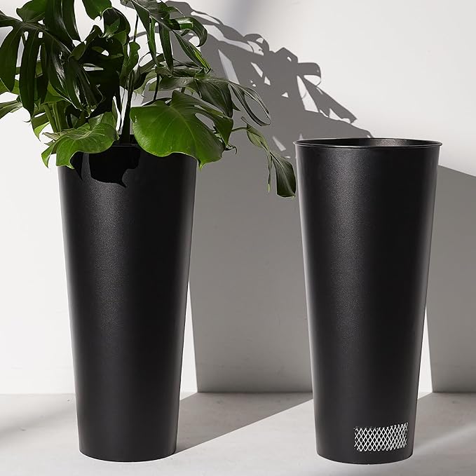 2-Pack 28" Tall Metal Planters - Heavy-Duty Round Flower Pots with Built-in Drainage + Rustic Industrial Finish, All-Climate Deck & Patio Ready Indoor/Outdoor Multi-Scene Garden Vessels-CasaMuseHome