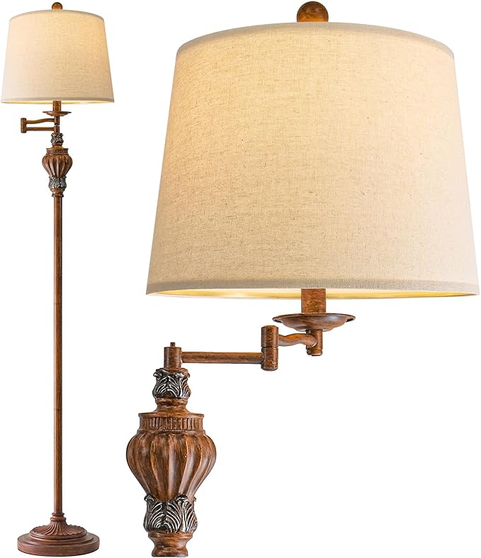 61" Vintage Floor Lamp with 350° Adjustable Swing Arm, Standing Lamp for Bedroom Living Room Bedside Tall lamp Nightstand Retro Farmhouse Mid Century Lamp Light Home Décor Office Gifts-CasaMuseHome