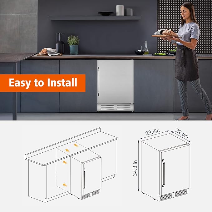 24 Inch Outdoor Beverage Refrigerator Cooler,Stainless Steel Wide Refrigerator for 210 Cans,Fit Perfectly for 24" Space Built-in Counter or Freestanding with powerful and quiet cooling system-CasaMuseHome