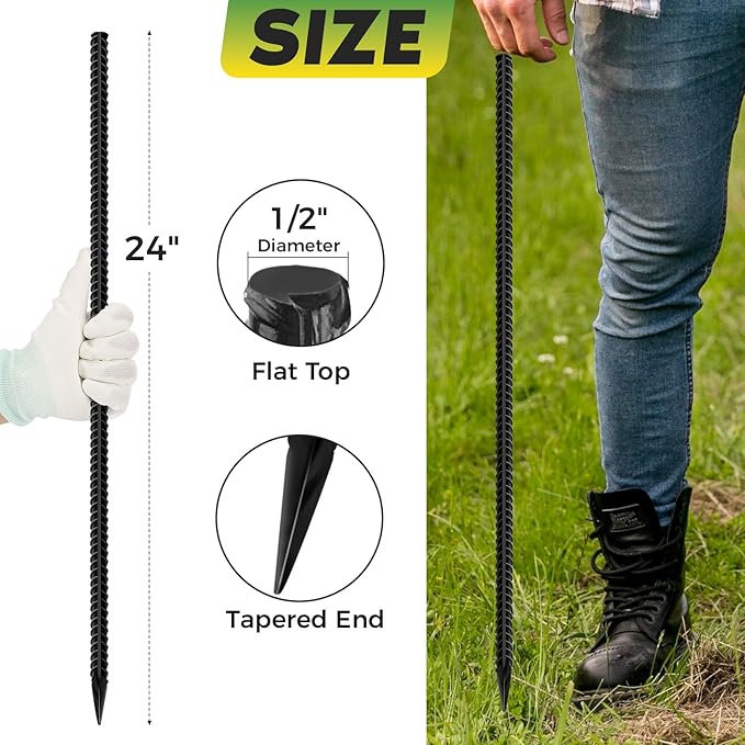 24 inches Straight Rebar Stakes 18-Pack Ground Stake Heavy Duty Metal Steel Spikes for Gardening, Concrete Forming and Camping Tent-CasaMuseHome
